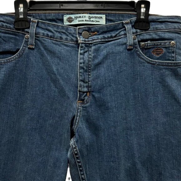 Harley Davidson Womens Boot Cut Jeans Size 12 Blue Denim Mid-Rise Relaxed Fit - Picture 3 of 10